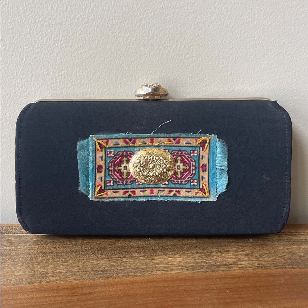 Elegant Black Clutch with Embroidered Detail